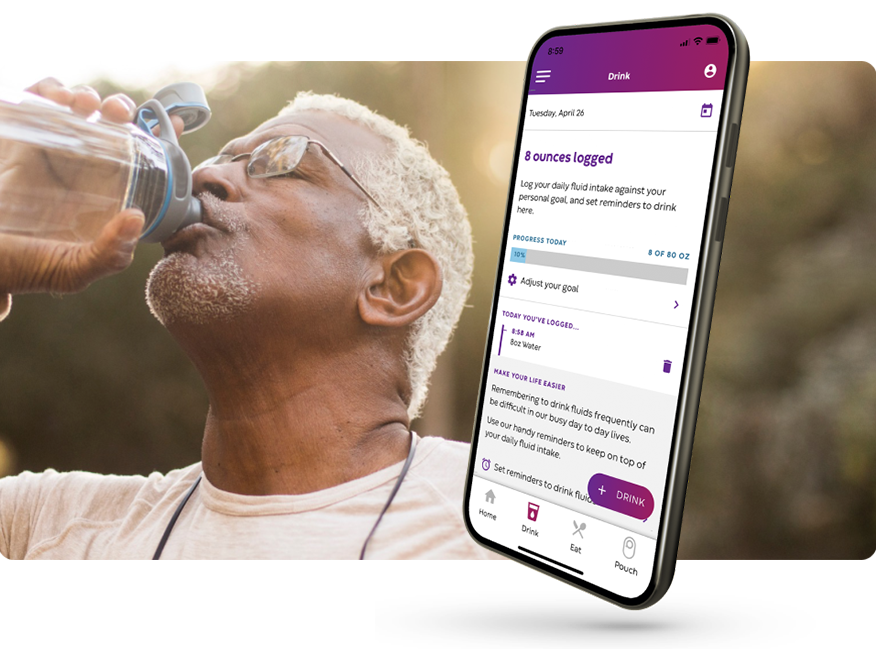 a man drinking a bottle of water and a smartphone