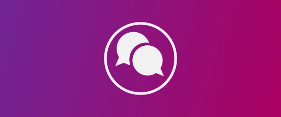 Two chat icon in a circle on a purple background.